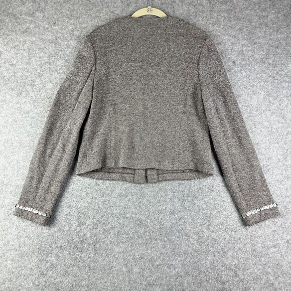 St John Sweater Wool Blend Cardigan Womens 8 Taupe Fleck Full Zip Beaded Blazer - Picture 8 of 16